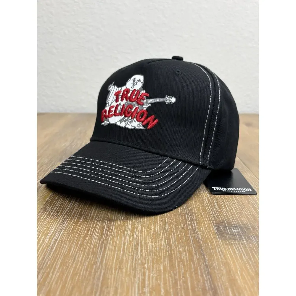 True Religion Buddha Trucker Hat Black Snapback Cap Mens One Size NWT Original